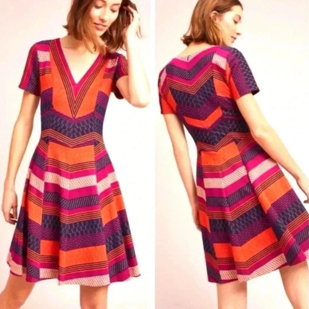 Anthropologie Hd In Paris Burbank Knit Colorful Chevron Dress Size Small